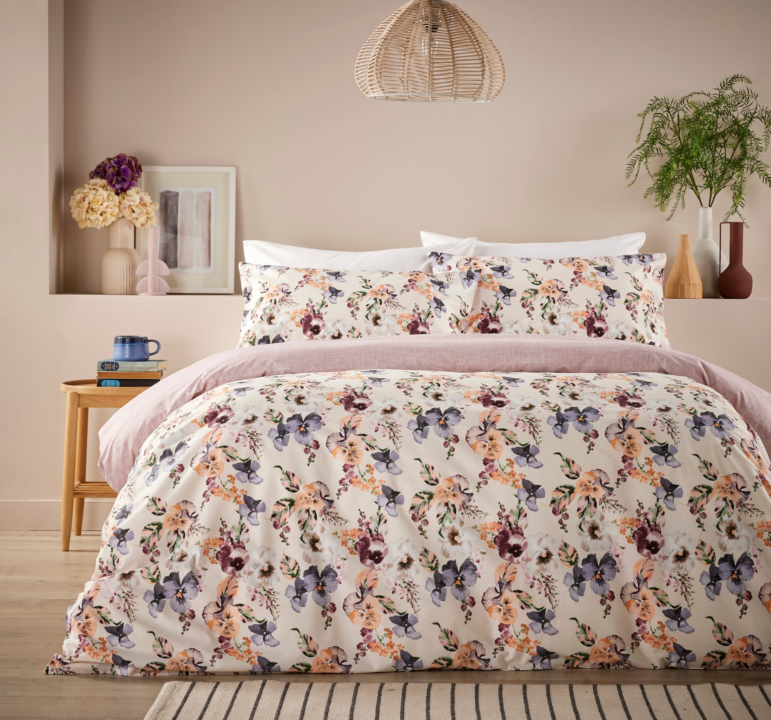 Vantona Home - layla bedding set - bedding set - duvet cover-- pink bedding - floral bedding - soft bedding - duvet set 